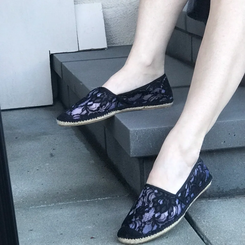 Jeffrey Campbell flats Black Lace Espadrilles 10 slip on casual Y2K 90s retro